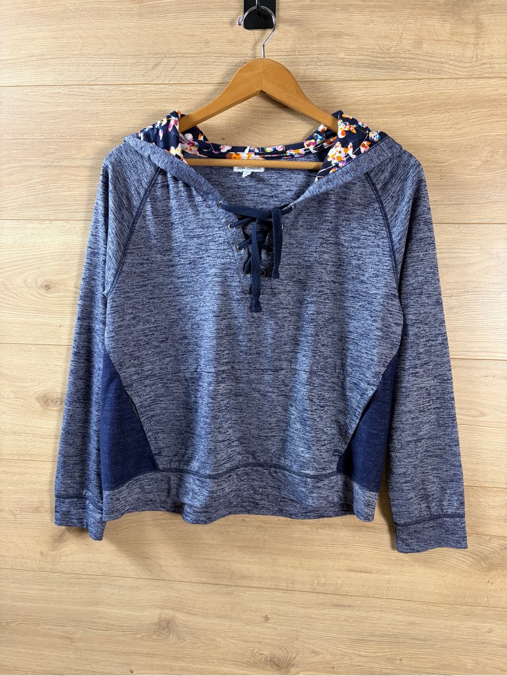 Vera Bradley Blue Spacedye Lace-Up Hooded Pullover Top